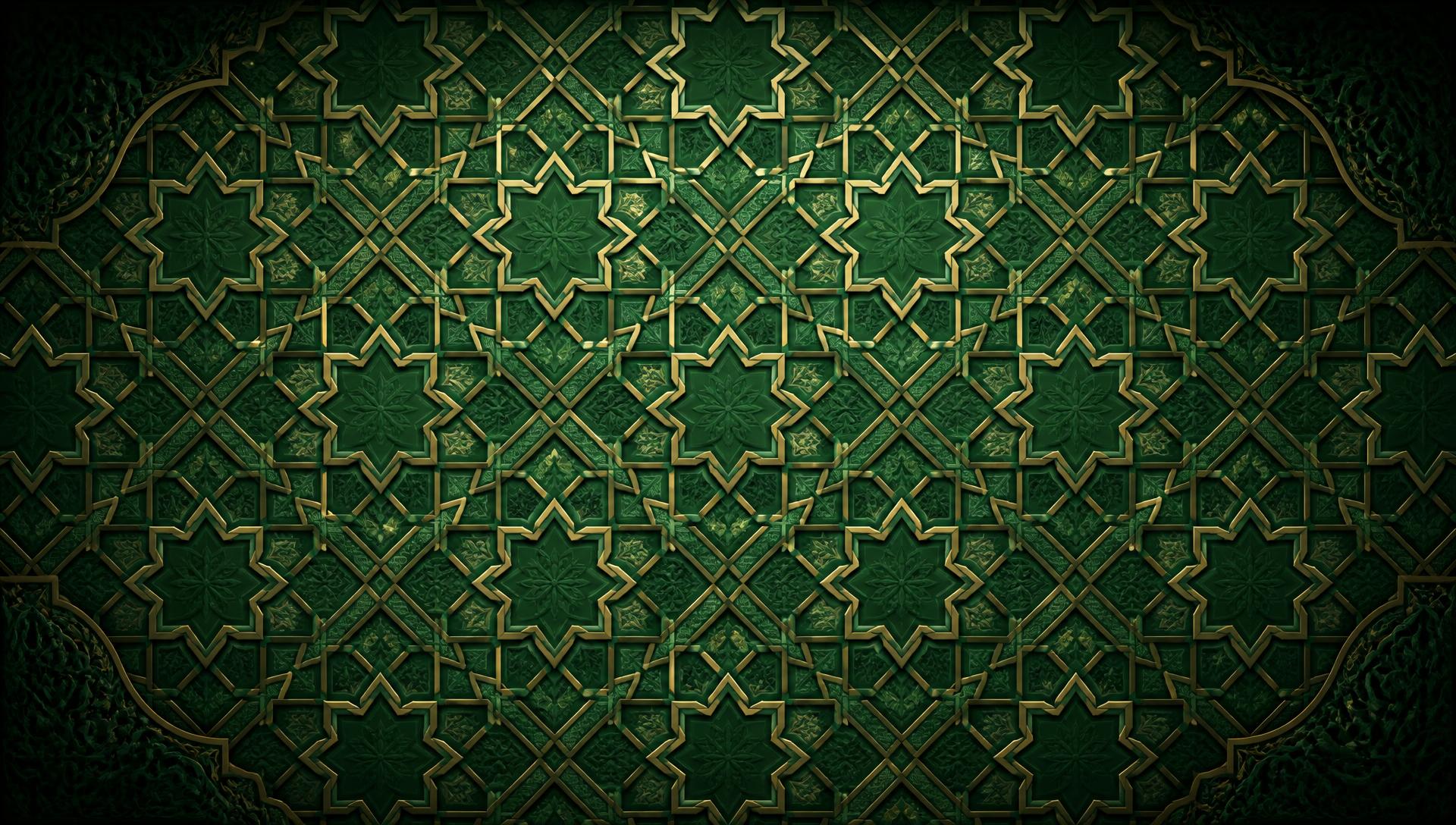 Islamic geometric pattern in emerald green and gold